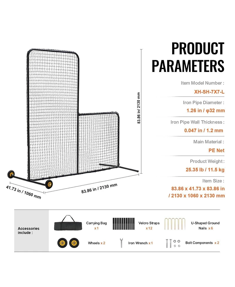 Mecale L Screen Baseball Safety Net with Wheels and Carry Bag