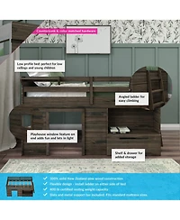 Max & Lily Modern Farmhouse Low Loft Bed with Storage Drawer, Solid Wood for Kids