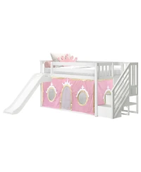 Max & Lily Low Twin over Bunk With Stairs, Easy Slide and Gold Princess Curtain