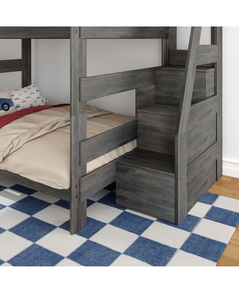 Max and Lily Modern Farmhouse Queen Over Bunk Bed With Staircase