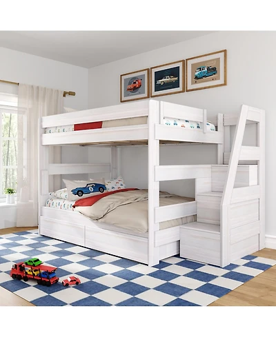 Max and Lily Modern Farmhouse Queen Over Bunk Bed With Staircase Storage Drawers