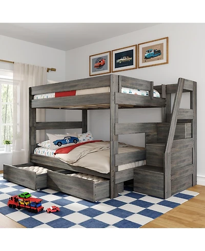 Max and Lily Modern Farmhouse Queen Over Bunk Bed With Staircase Storage Drawers