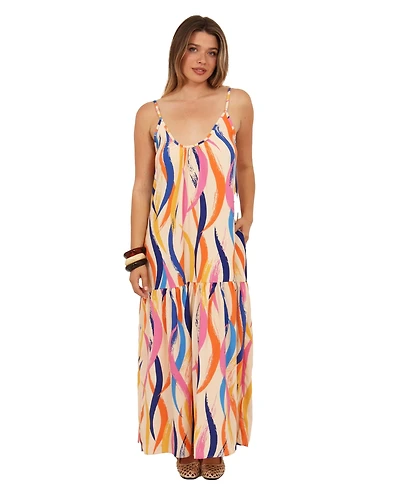 24seven Comfort Apparel Women's Abstract Print Scoop Neck Dress