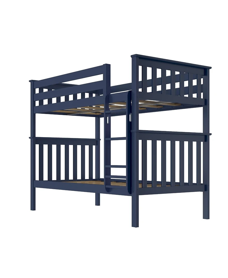 Max and Lily Twin over Bunk Bed for Kids, Solid Wood Beds with Ladder, Pecan