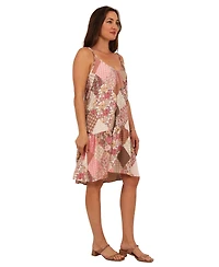 24seven Comfort Apparel Women's Patchwork Spaghetti Strap Pocket Mini Dress