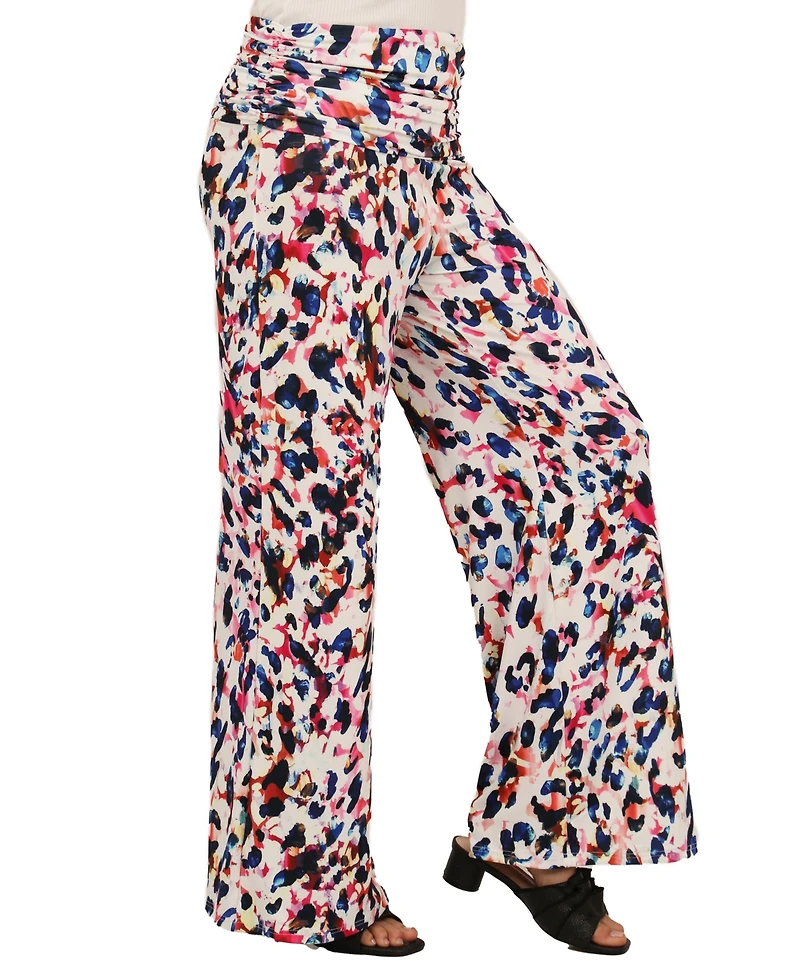 24seven Comfort Apparel Women's Cheetah Print Wide-Leg Pants