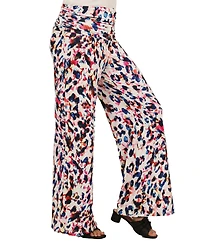 24seven Comfort Apparel Women's Cheetah Print Wide-Leg Pants