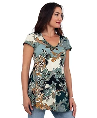 24seven Comfort Apparel Women's Floral Print V-Neck Top