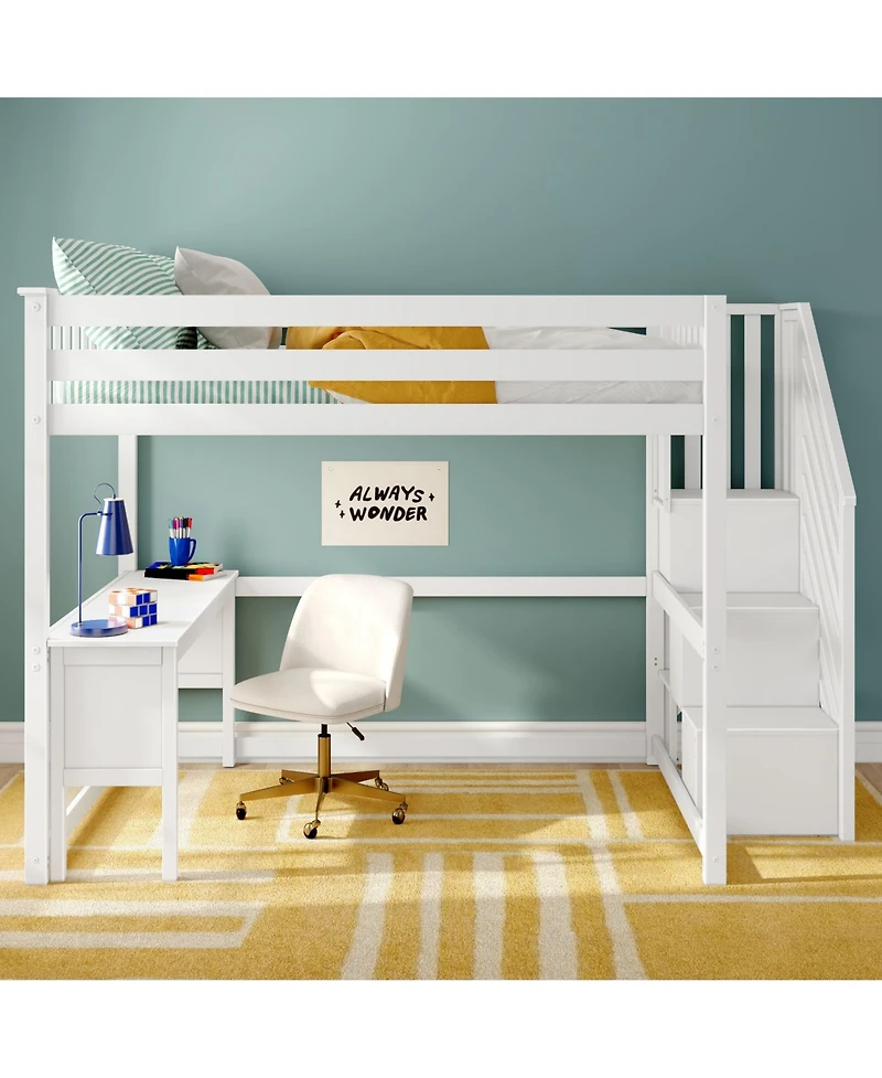 Max & Lily Classic Full High Loft, Desk, Staircase