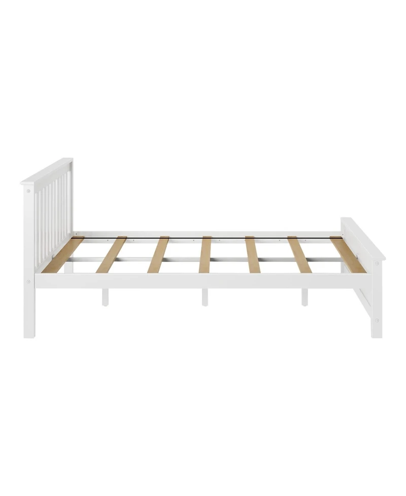 Max and Lily Queen Bed Frame, Solid Wood Platform with Slatted Headboard for Kids