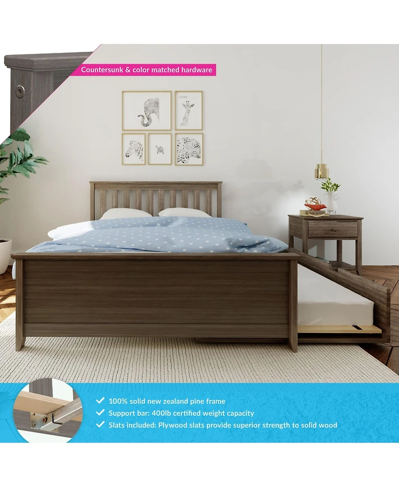 Max and Lily Full Bed Frame with Trundle, Solid Wood Platform Storage