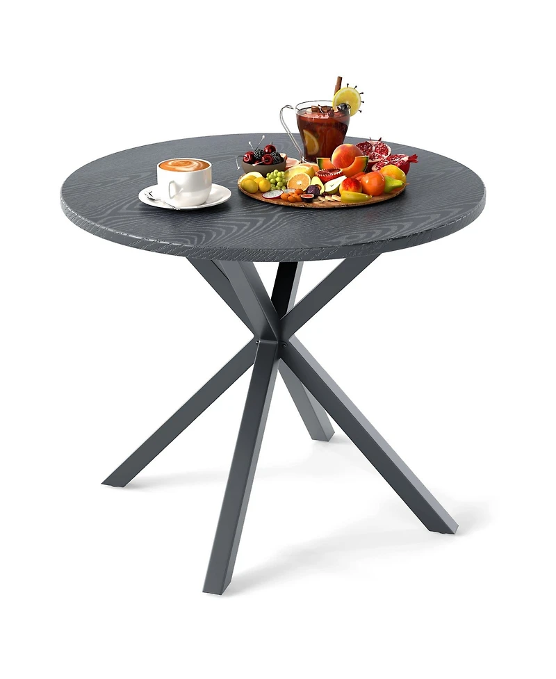 Slickblue Round Patio Bistro Table with Wood-Like Top and X-Shaped Legs