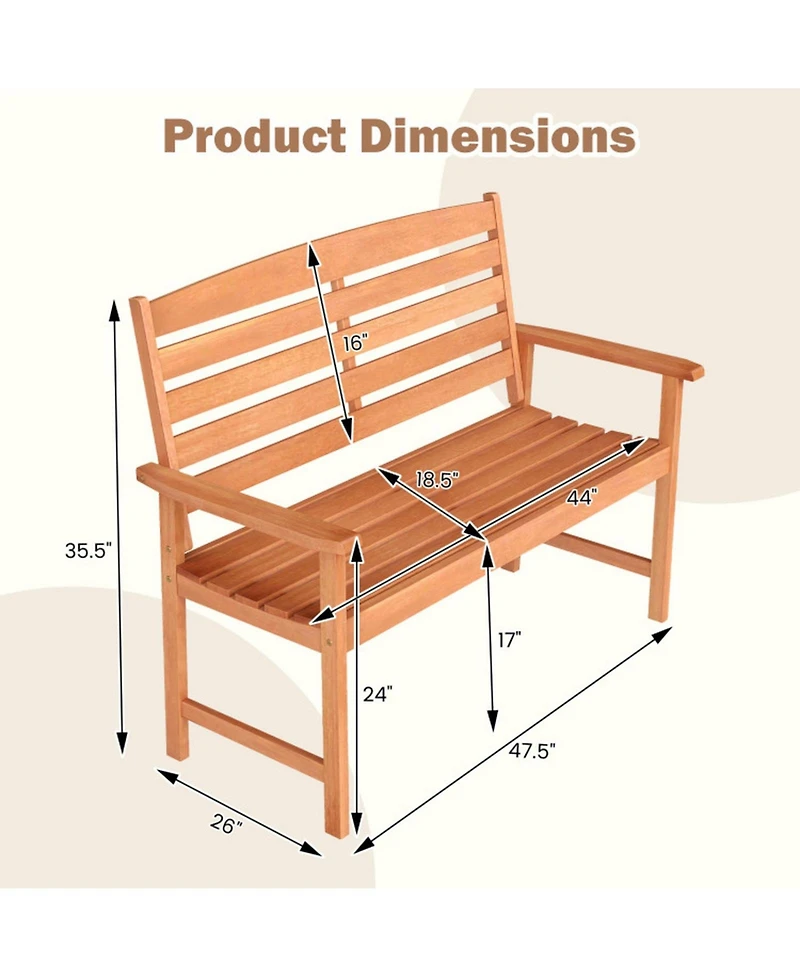Gouun 2-Person Solid Wood Garden Bench with Slatted Backrest