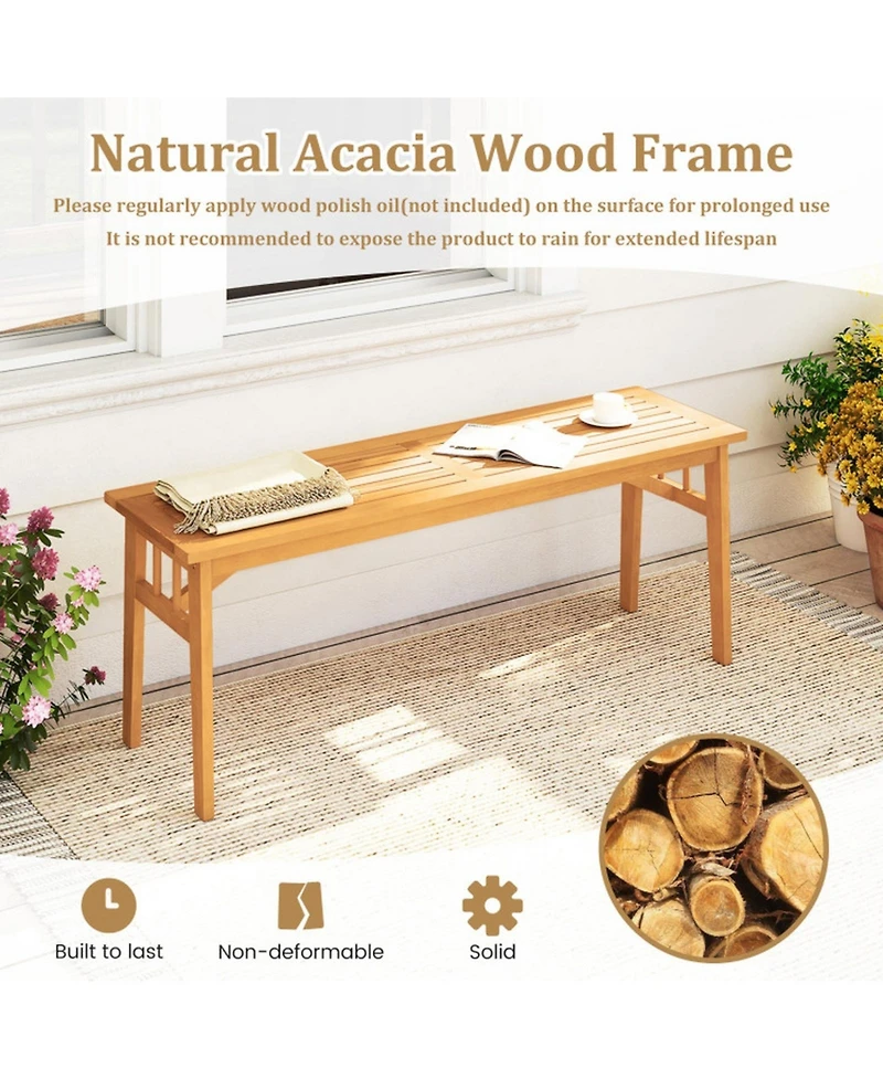 Gouun 48-inch Acacia Wood Backless Bench with Triangular Support