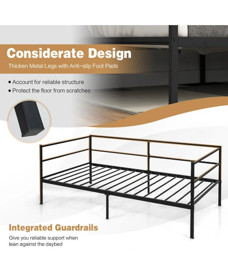 Gouun Twin Metal Daybed Frame with Integrated Guardrails