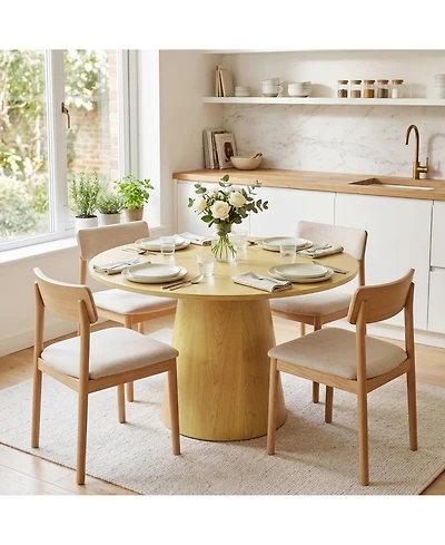 homfan 43" Round Dining Table for 4-6 People, Wooden Dining Room Table with Pedestal Base, Dining Room, Living Room