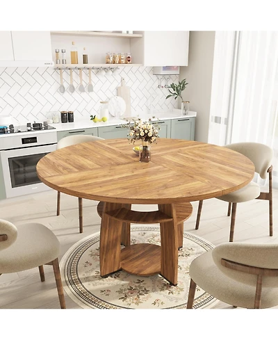 homfan Modern Dining Table with Storage Shelf, 47-Inch Round Table for 4-6, Adjustable Feet, Ideal for Dining Room or Apartment