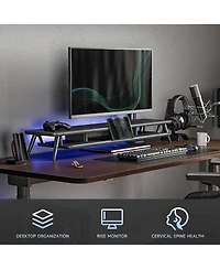 Gnuadz 42.5" Dual Monitor Stand Wood Desk Shelf Storage Organizer