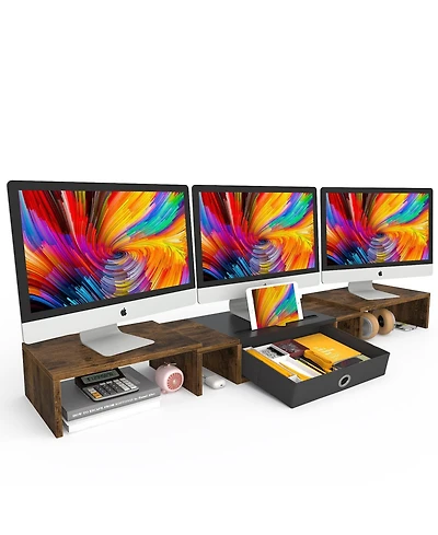 Gnuadz Monitor Stand Riser With Drawer Adjustable Triple Dual desktop organizer