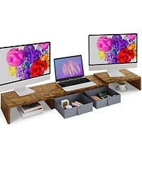 Gnuadz Dual Monitor Stand Riser Adjustable Wood Desk Organizer