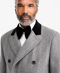 Tayion Collection Men's Classic-Fit Herringbone Light Gray Double-Breasted Overcoat