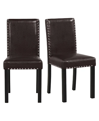 Gouun Set of 2 Faux Leather Upholstered Parsons Dining Chairs with Nailhead Trim
