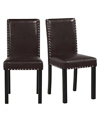 Gouun Set of 2 Faux Leather Upholstered Parsons Dining Chairs with Nailhead Trim