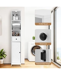 homfan Tall Bathroom Storage Cabinet, 3-Tier Skinny Freestanding Organizer with Doors & Open Shelves for Bathroom or Kitchen