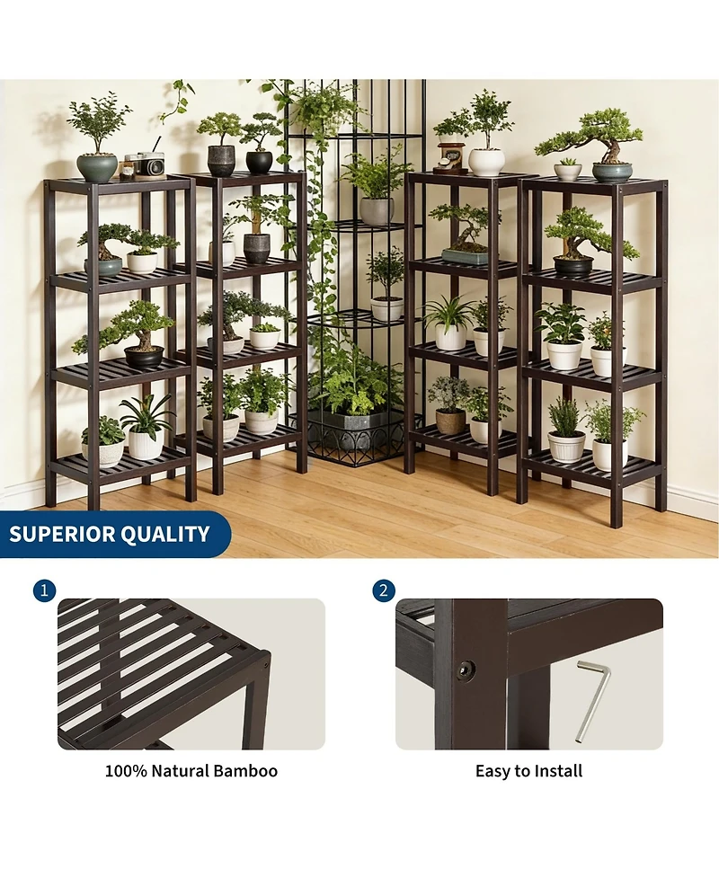 Homfan -Tier Bamboo Shelf Narrow Bathroom with Slatted Shelves Wood Plant Stand Standing Towel Rack Corner