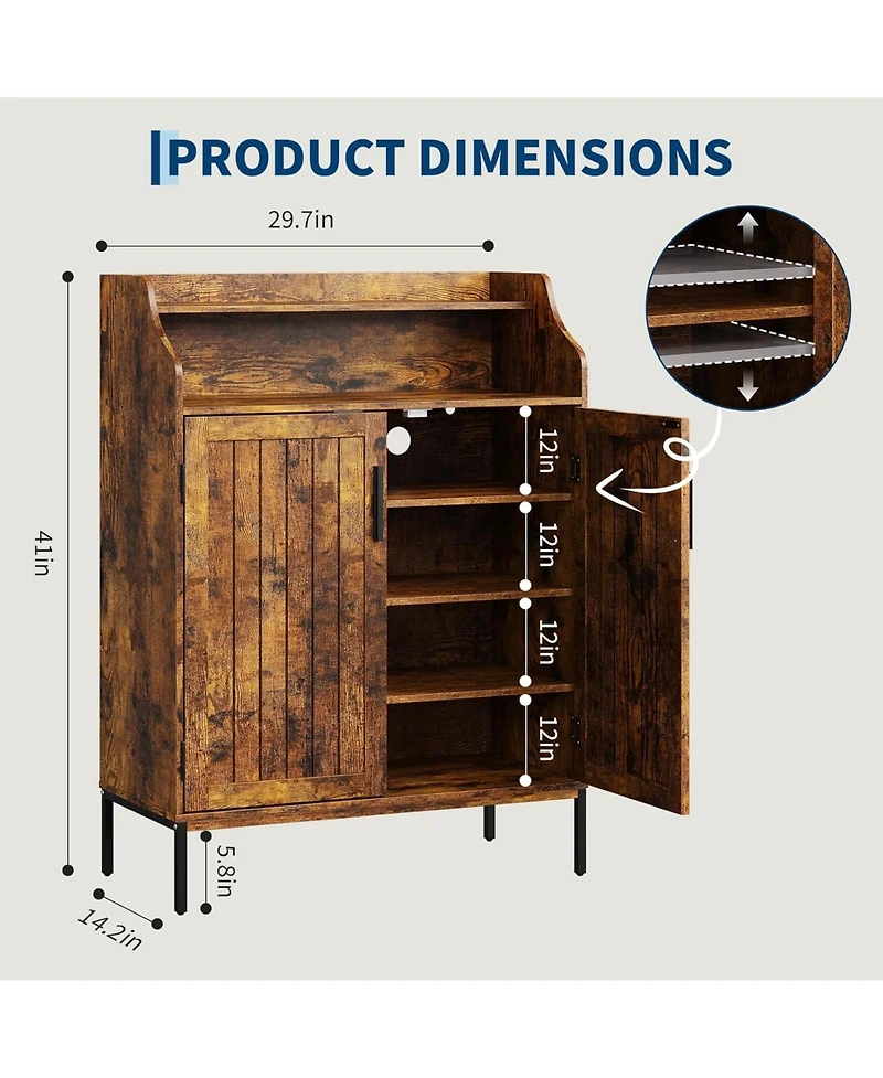 Homfan Modern Shoe Storage Cabinet with Doors, 4 Tier Organizer Adjustable Shelves