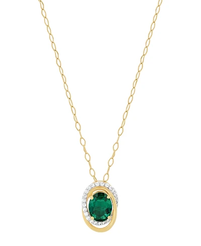 Macy's Created Emerald (1-5/8 ct. t.w.) and Created White Sapphire (1/4 ct. t.w.) Pendant Necklace in 14k Yellow Gold-Plated Sterling Silver
