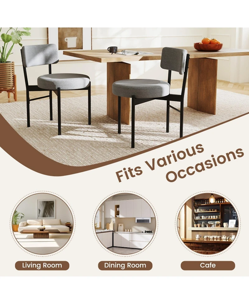 Gouun Set of 2 Sherpa Fabric Dining Chairs with Curved Backrest and Padded Seat