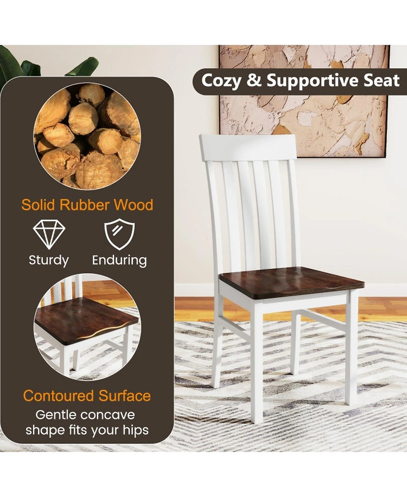 Gouun Set of 2 Kitchen Armless Dining Chairs with Slatted High Backrests