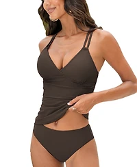 Cupshe Women's Plunge Cross Back Tankini Set