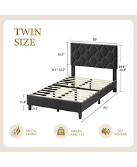 Homfan Full Bed Frame with Upholstered Headboard, Heavy-Duty Platform Bed Frame with Strong Wood Slats