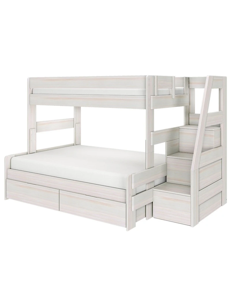 Max & Lily Modern Farmhouse Twin Over Full Bunk Bed With Staircase and Storage Drawers