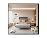 Homfan Modern Upholstered Platform Bed Frame with Led Headboard and Charging Station - Wooden Slat Support, Noise-Free