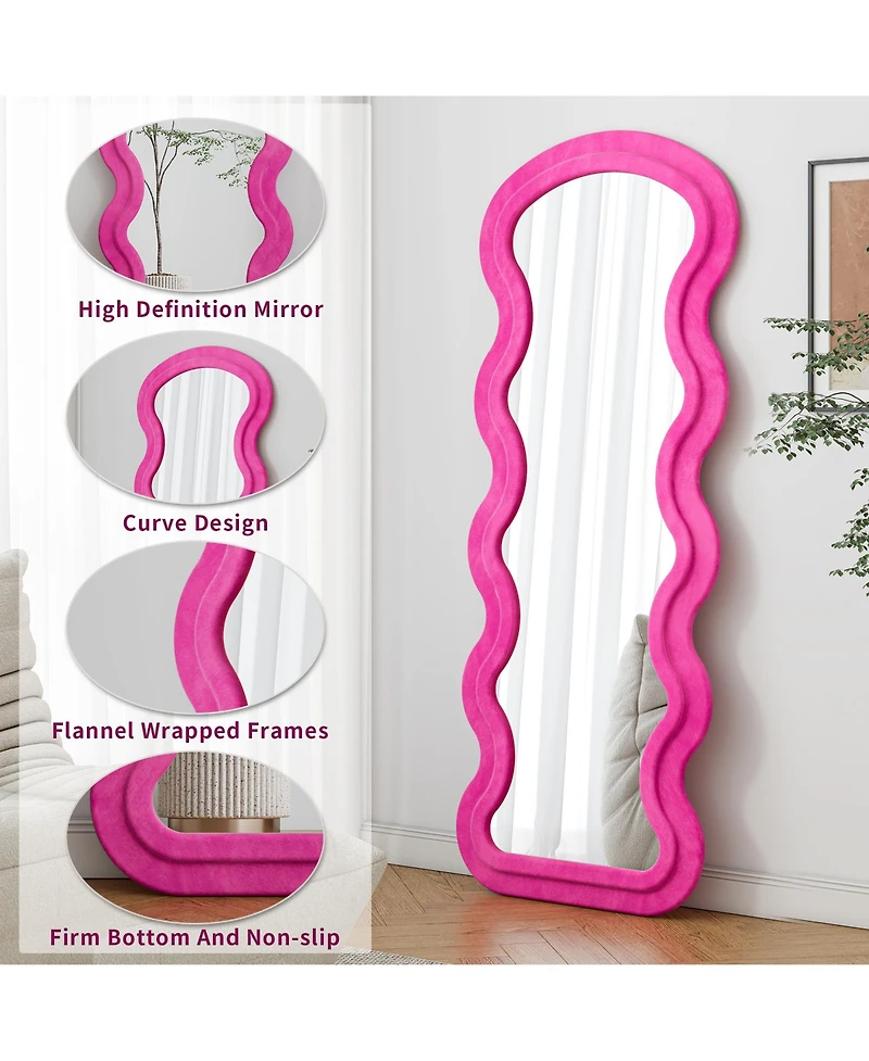 Busdays Full Length Wave Floor Mirror Flannel Design with Stand for Bedroom Living Room Hanging or Wall Leaning