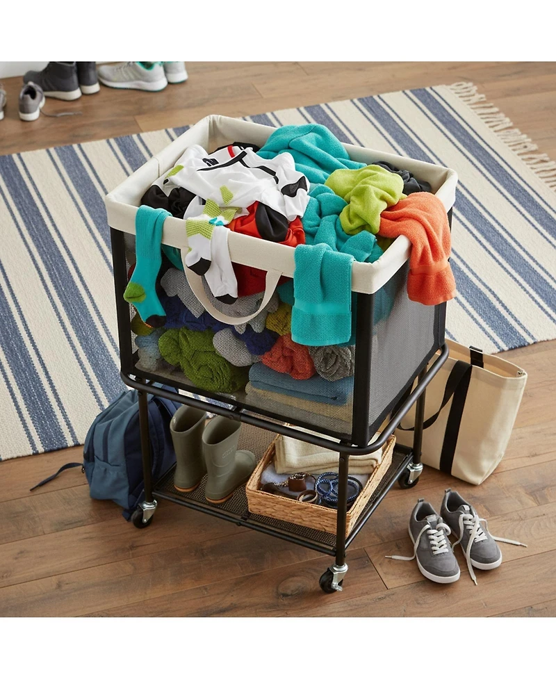 Yigii 2-Tier Rolling Laundry Hamper with Lockable Wheels Removable Canvas Bag 29-Gallon Capacity Heavy Duty