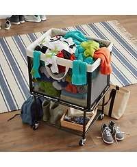 Yigii 2-Tier Rolling Laundry Hamper with Lockable Wheels Removable Canvas Bag 29-Gallon Capacity Heavy Duty