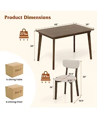 Gouun 5-Piece Padded Dining Set with Rubber Wood Table and 4 Linen Chairs