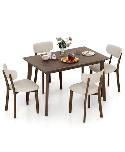 Gouun 5-Piece Padded Dining Set with Rubber Wood Table and 4 Linen Chairs