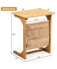 Sugift Bamboo Sofa Side Table with Storage Pocket Design