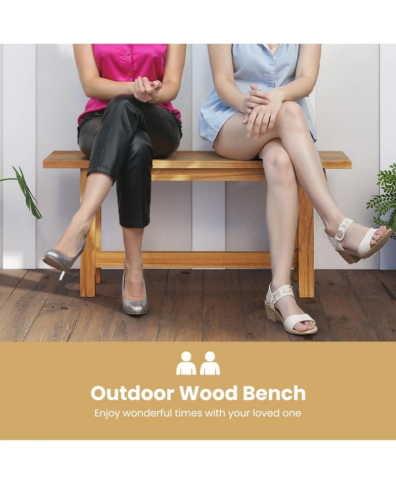 Sugift Outdoor Teak Wood Bench for Porch Backyard and Poolside