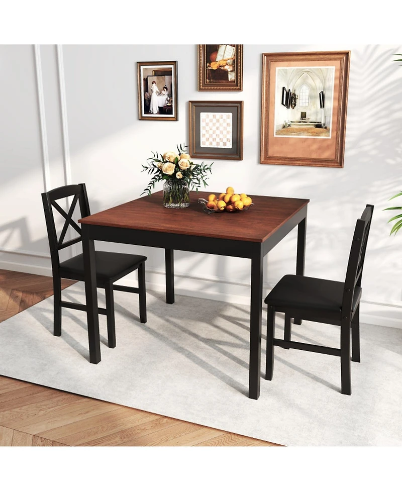 Gouun 3-Piece Wooden Kitchen Table Set for 2 with Cross-Back Chairs