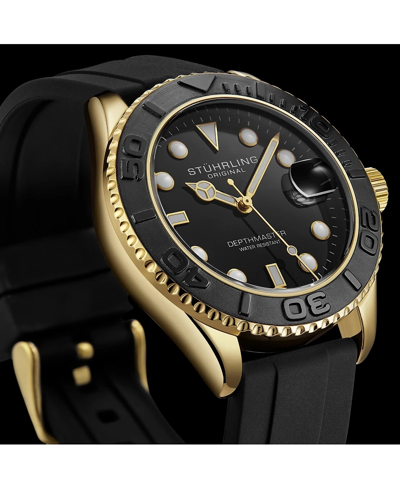 Stuhrling Depth master 4072 Men's Quartz Diver Watch, Silicone Strap, Date, Water Resistant