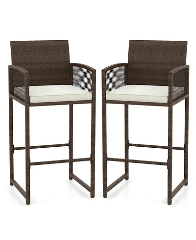 Costway Patio Bar Stools Pe Rattan Height Chairs with Backrests and Armrests