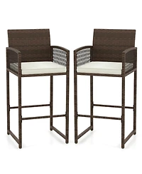 Costway Patio Bar Stools Pe Rattan Height Chairs with Backrests and Armrests
