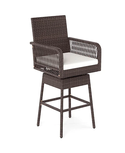 Costway 29" Patio 360degree(s) Swivel Bar Stool with Cross-Woven Armrests Footrest and Seat Cushion