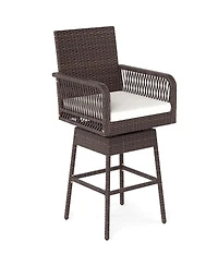 Costway 29" Patio 360degree(s) Swivel Bar Stool with Cross-Woven Armrests Footrest and Seat Cushion